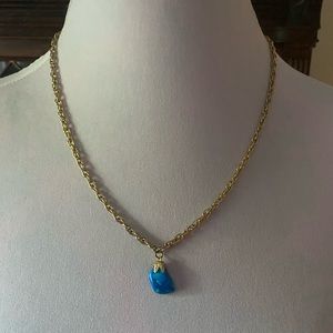 Vintage Blue Stone Gold-Toned Chain Necklace